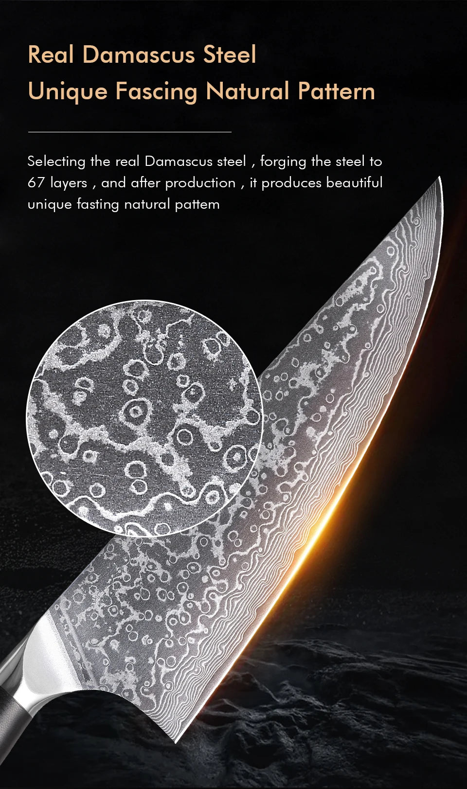 Dao Bếp Gyuto Chuyên Nghiệp - Thép Damascus 67 Lớp