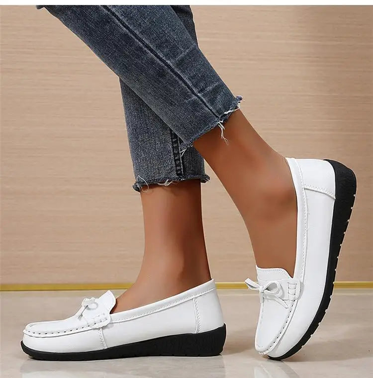 Women's Genuine Leather Loafers - Fashionable, comfortable wedge sole
