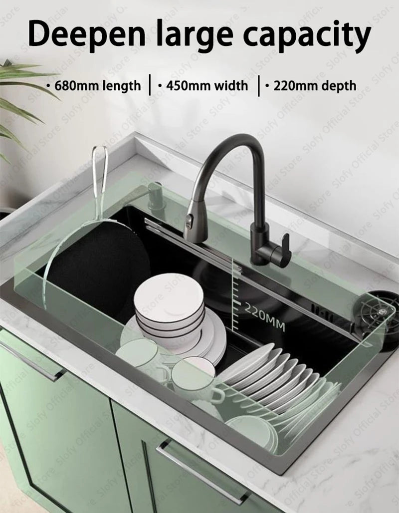 Multifunctional Kitchen Sink Large Capacity Single Bowl Stainless Steel Sink Vegetable Workstation With Faucet Drain Accessories - Daisan Mart
