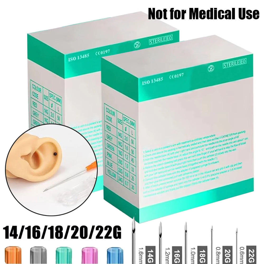 Sterilized piercing needle set of various sizes for body piercing