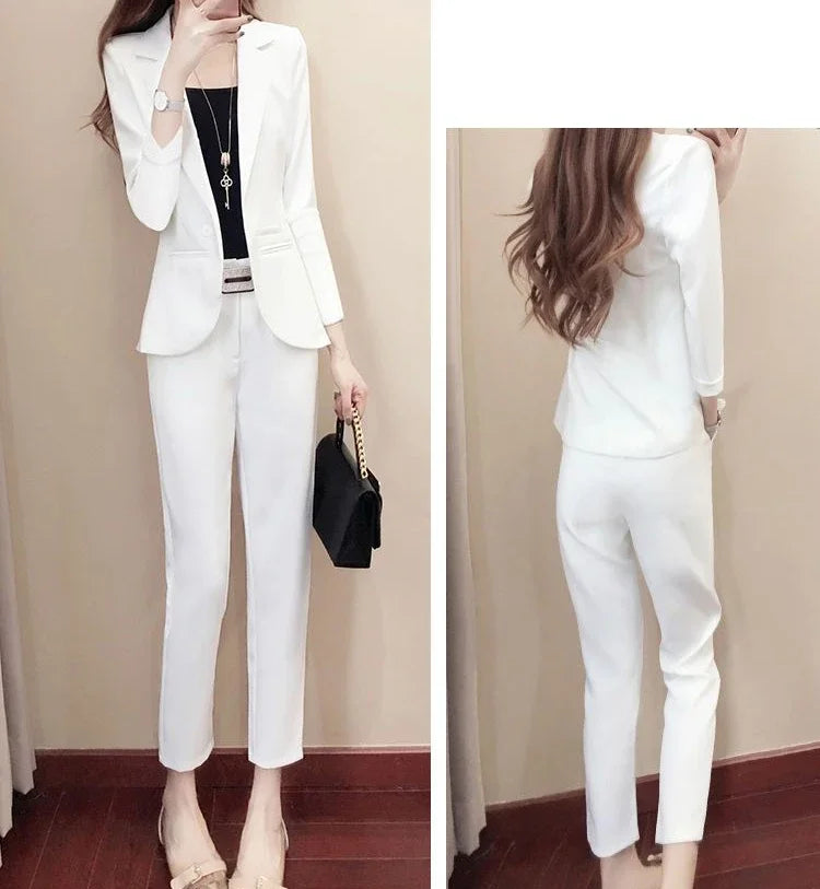 Office Outfit Professional White Wear To Work Trouser Suit Two Piece Set Pants for Women Womens 2 Pant Sets Black Blazer and Xxl - Daisan Mart