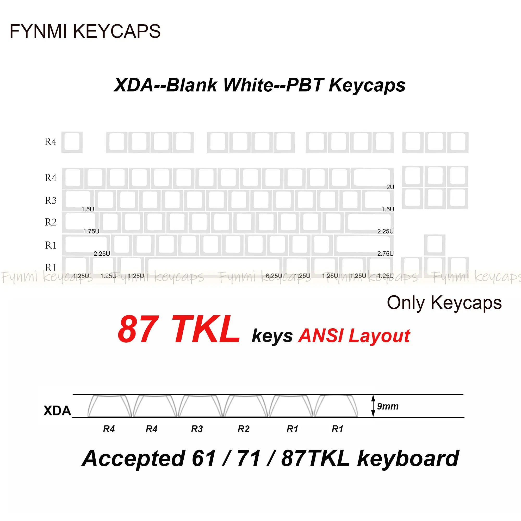 Fynmi XDA PBT White Keycaps for Mechanical Keyboard