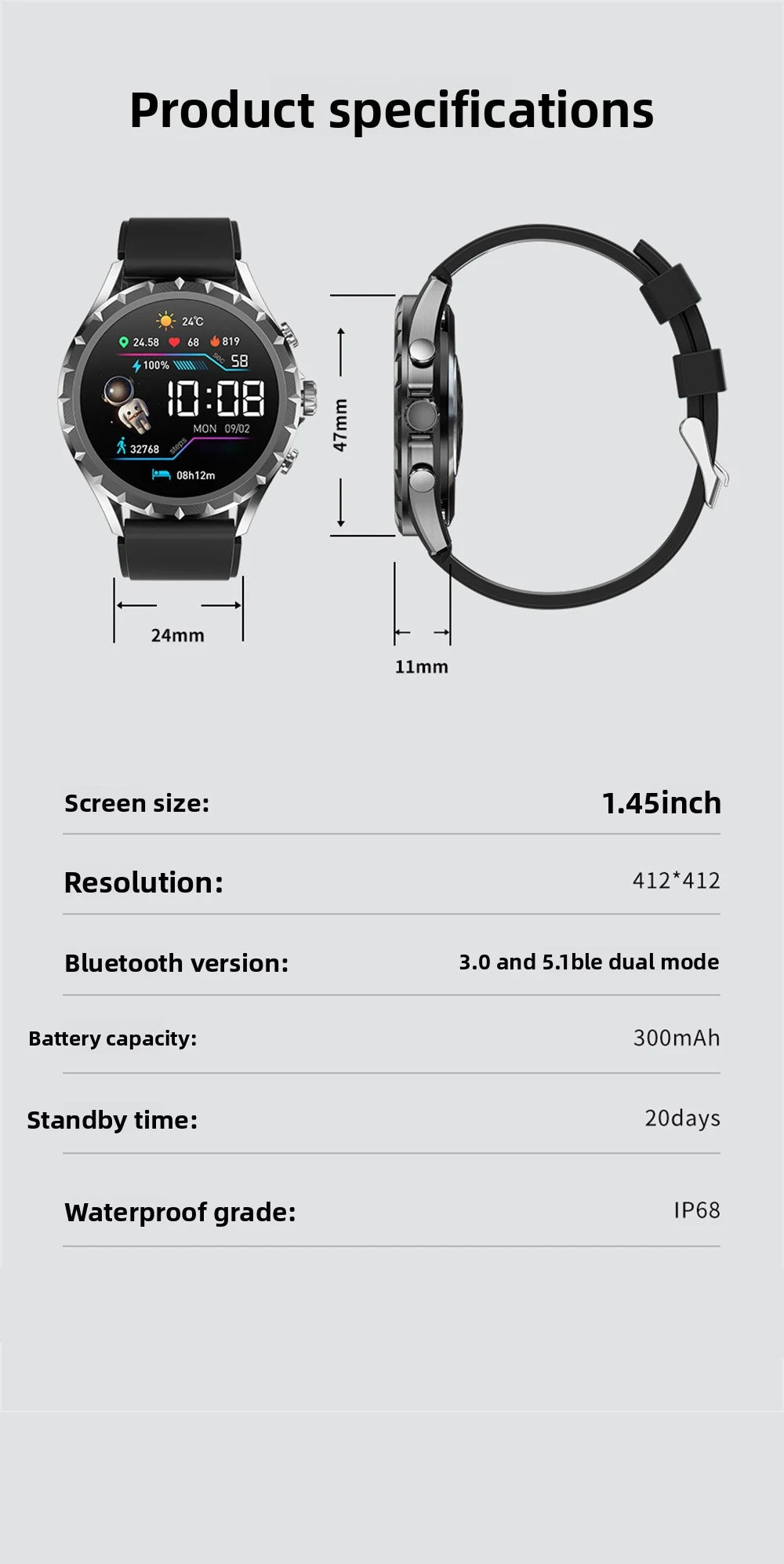 Đồng Hồ Thông Minh 1.45 Thể Thao, Gọi Bluetooth, NFC