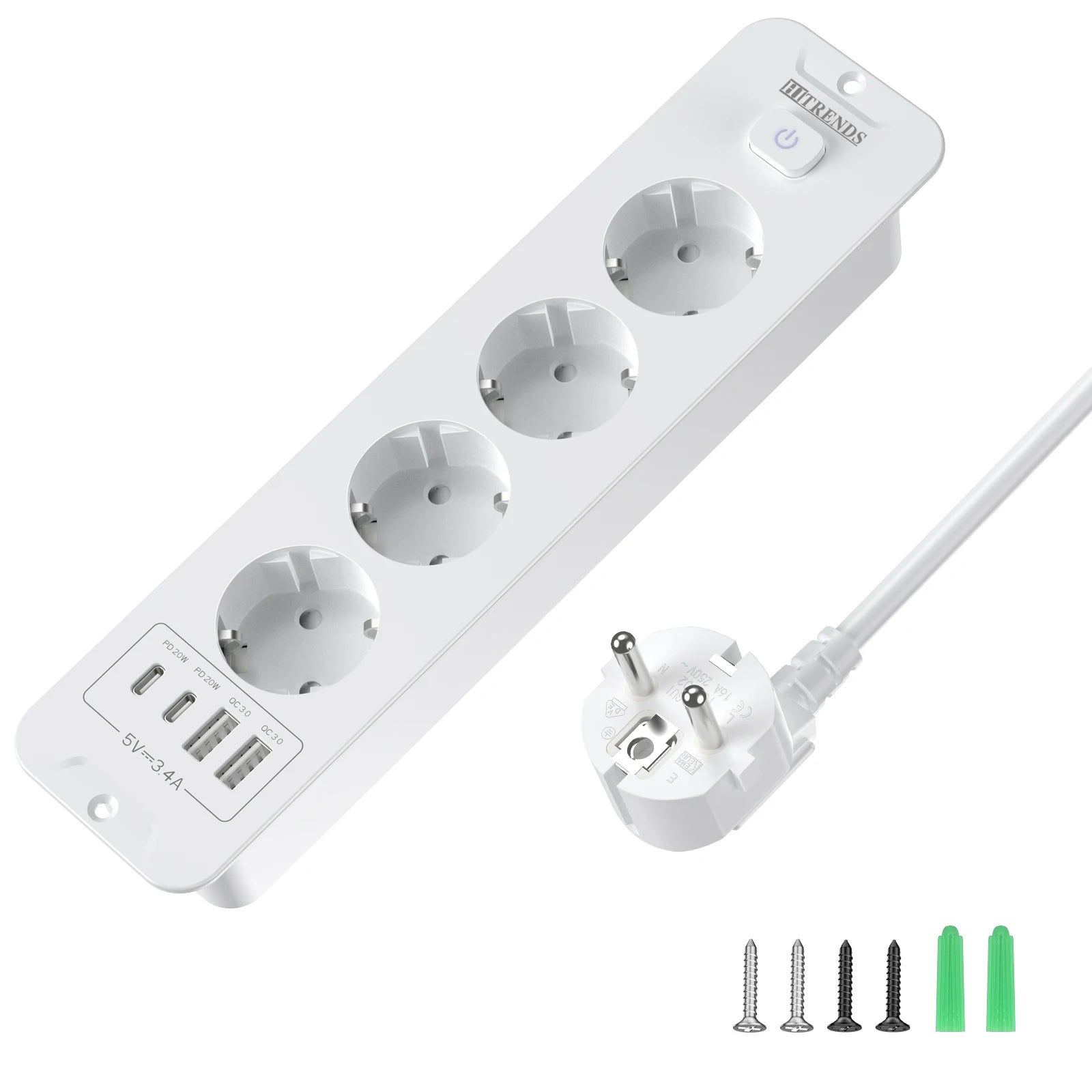 Ổ Cắm 4/5 Lỗ Đa Năng Có USB, Dây Dài 2m EU Plug