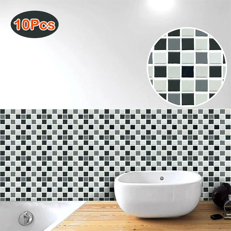 10pcs/set Marble Mosaic Tiles Wall Sticker Transfers Flat Covers for Kitchen Bathroom Stitching Stickers Self-adhesive Removable