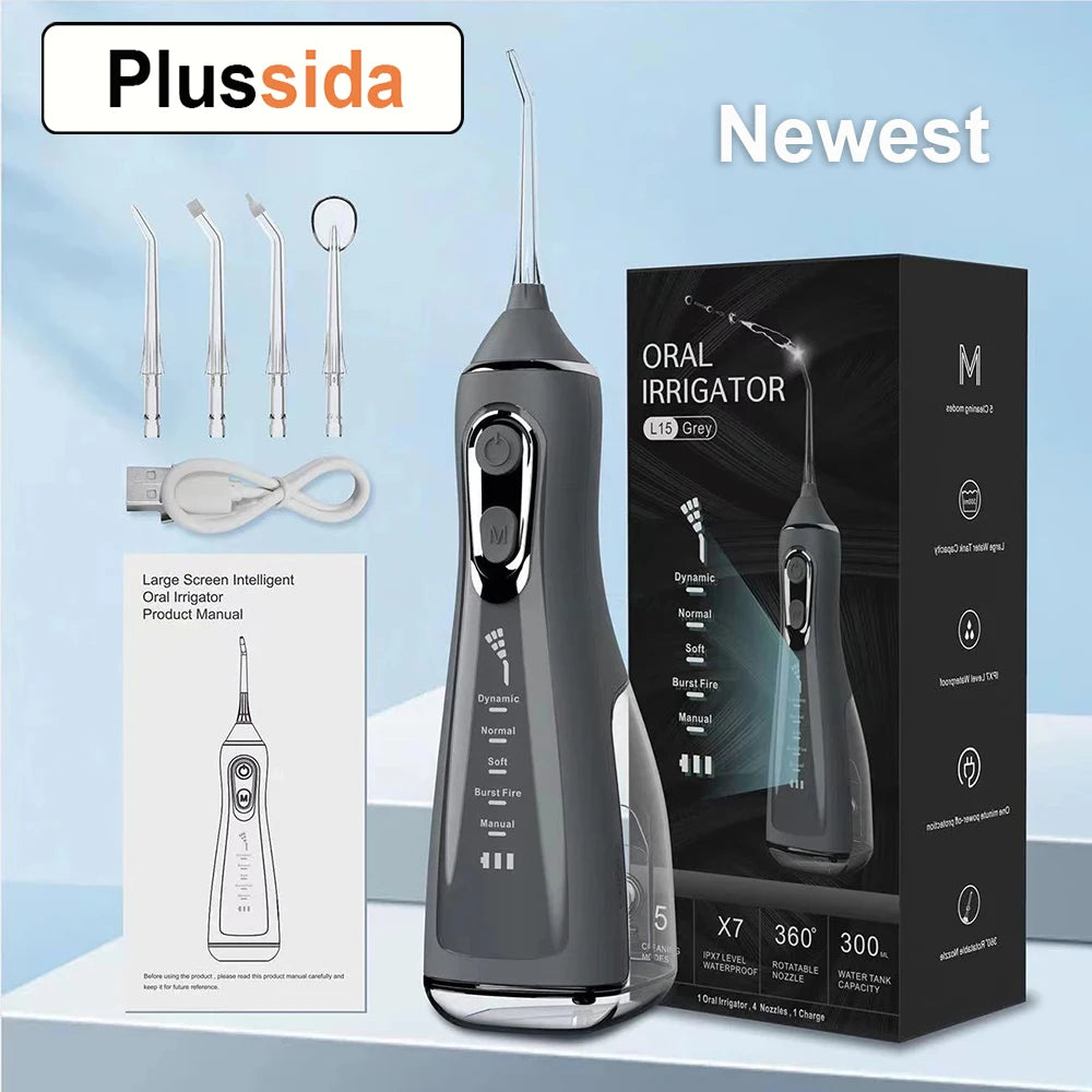 Oral Irrigator Portable Water Flosser Dental Pick 5 Modes 360° Rotated Jet For Cleaning Teeth Thread Floss Mouth Washing Machine - Daisan Mart