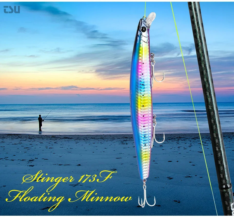 TSURINOYA Shore Fishing STINGER 173F Floating Minnow Silm Fishing Lure 173mm 37.5g Saltwater Hard Plastics Big Game Hard Bait