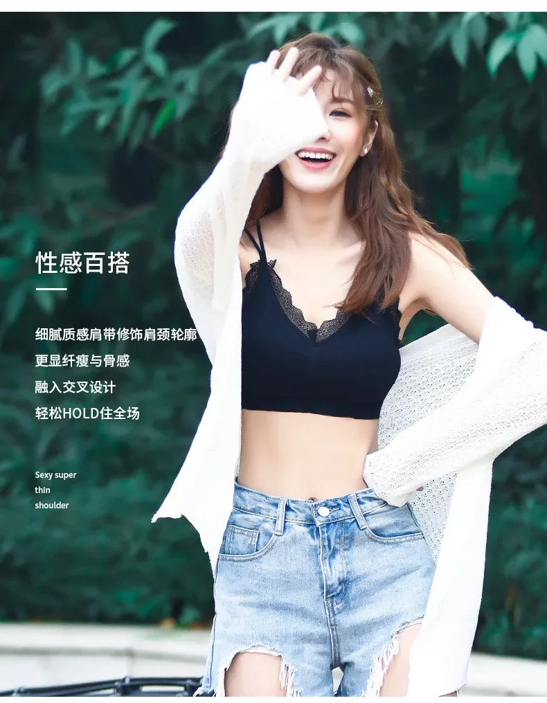 Sexy Seamless Crossover Lace Backless Bra For Girls Stylish Sports Crop Top Underwear For Comfortable Layering