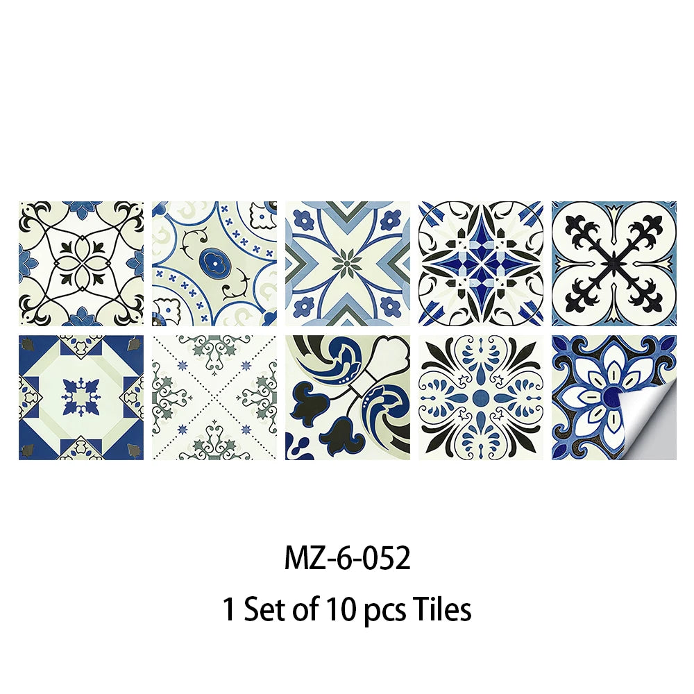 10pcs Blue &amp; Gray Matte Surface Wall Sticker Film For Tiles /Ground in Kitchen Backsplash Floor PVC Art Wallpaper Peel &amp; Stick