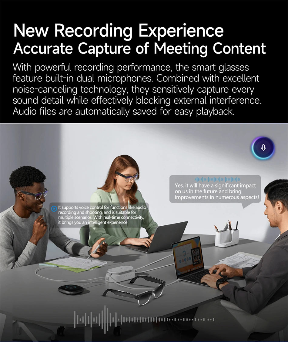 LIGE 4K AI Smart Glasses, 800W Camera, Bluetooth, Touch