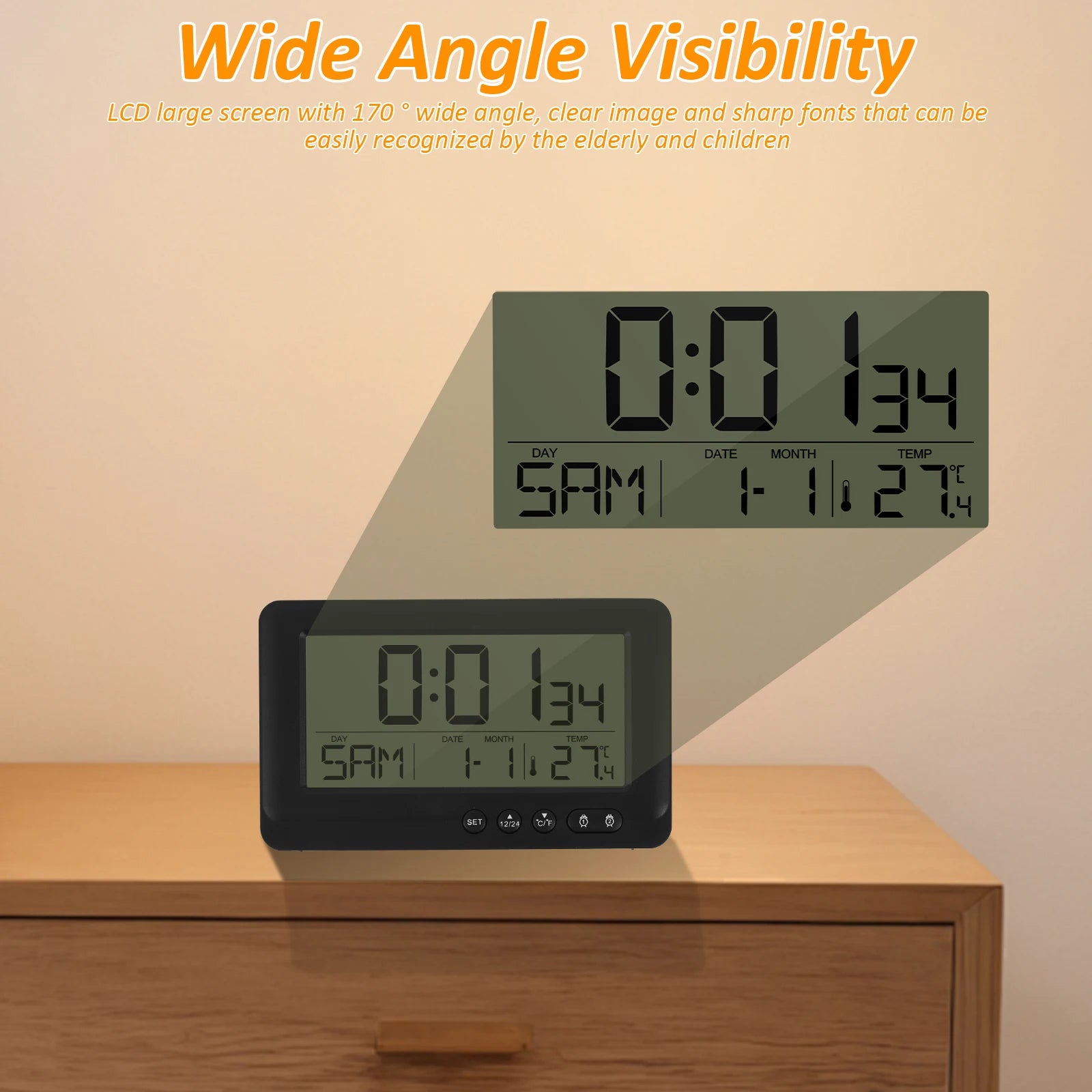 Đồng hồ treo tường LCD điện tử đa chức năng 12/24H