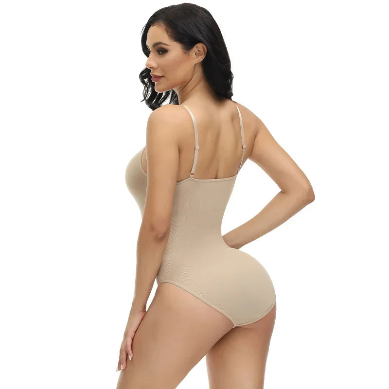 Compression Bodysuit V-neck Slim Straps Ultra-thin Open Back