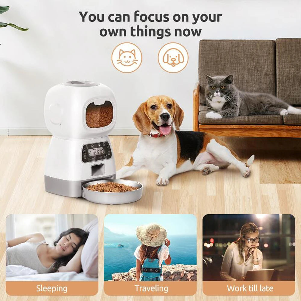 3.5L Automatic Pet Feeder Smart Food Dispenser For Cats Dogs Timer Stainless Steel Bowl Auto Dog Cat Pet Feeding Pet Supplies - Daisan Mart
