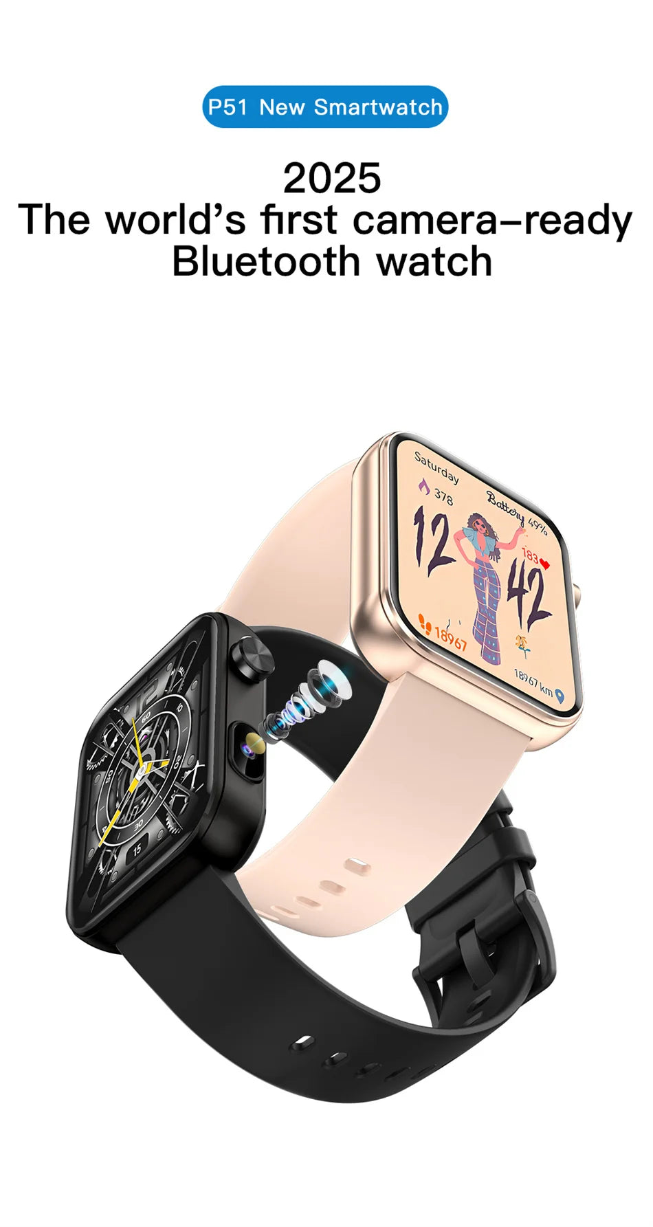 Smartwatch 2025 Photography, BT Calling, Multi-Sport