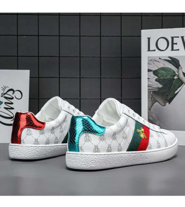 High-end Fashion Men's Embroidered Leather Shoes Sneaker