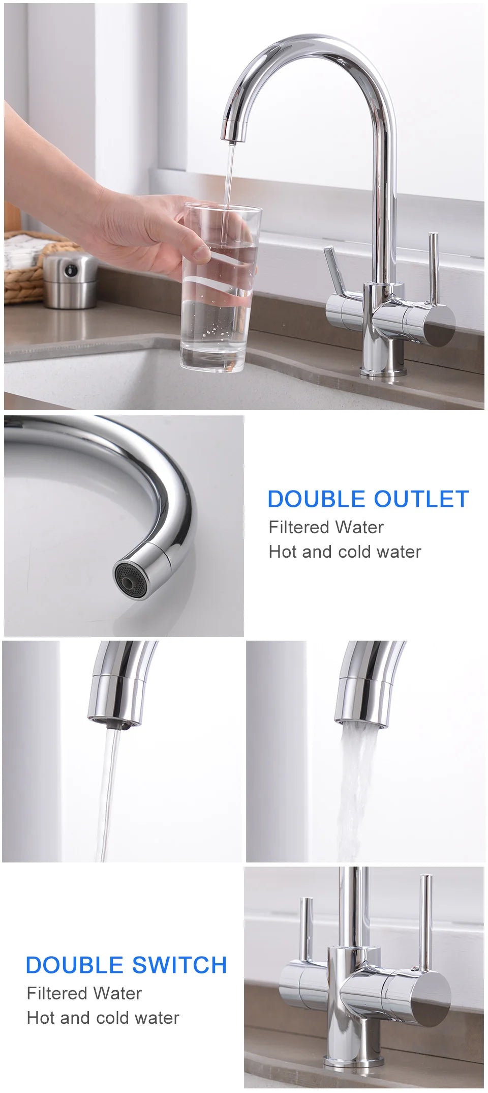 ROVATE Chậu bếp 3 trong 1, Vòi nóng lạnh có lọc nước uống