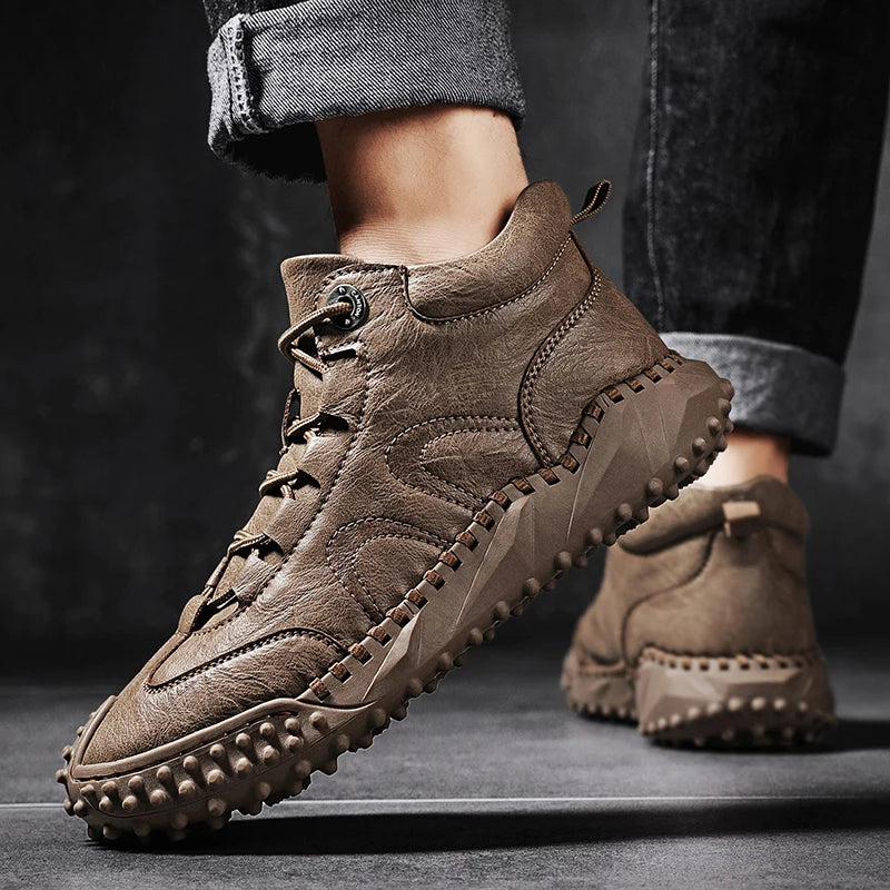 Men's Vintage Handmade Leather High-Top Lace-Up Retro Shoes