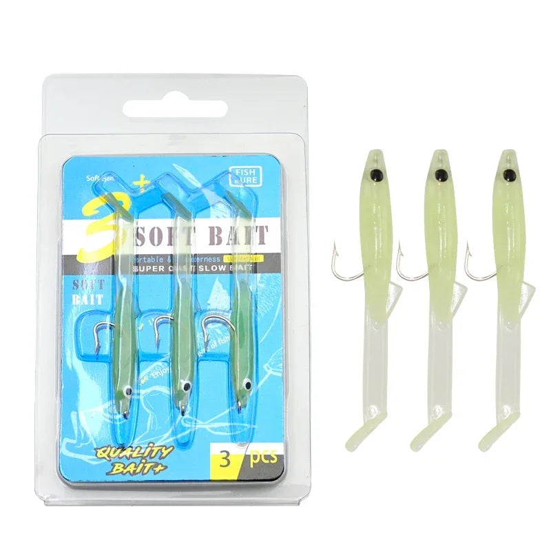 Afishlure Pesca Eel Soft Fishing Lure Glow Soft Bait with Hook Sea Fishing Tackle Raglou Fishing Lure 3pcs 55mm