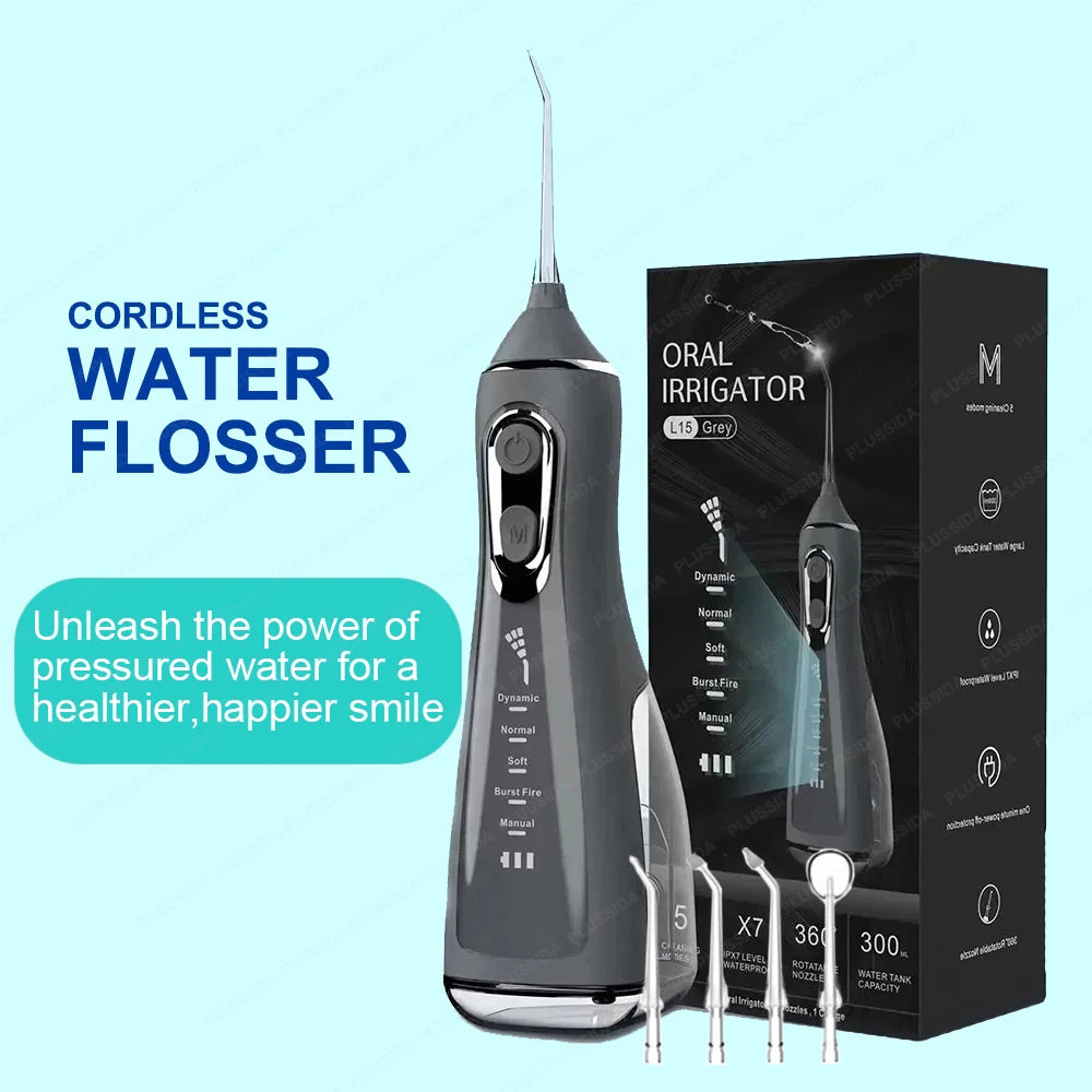 Oral Irrigator Portable Water Flosser Dental Pick 5 Modes 360° Rotated Jet For Cleaning Teeth Thread Floss Mouth Washing Machine - Daisan Mart