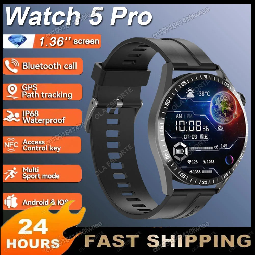 Đồng hồ thông minh 5 Pro 2025, màn HD, GPS, NFC, IP68