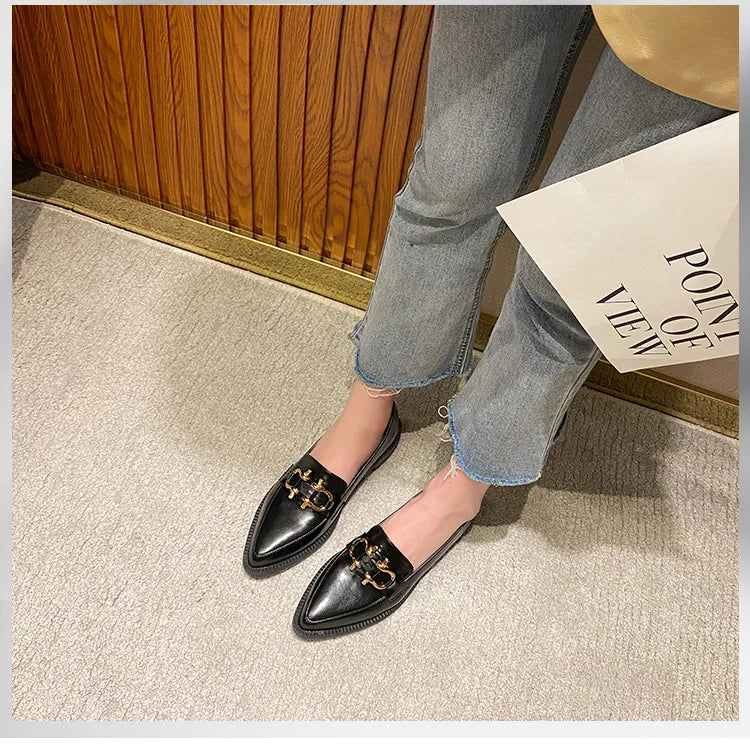 Women's Pointed Toe Chain Platform Slip-on Loafers