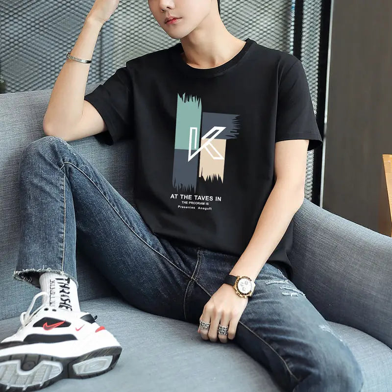 Men's White Cotton Comfortable Y2K Style T-Shirt