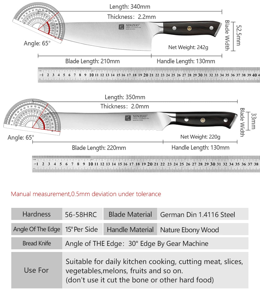 XINZUO kitchen knife set German steel 1.4116 ebony handle