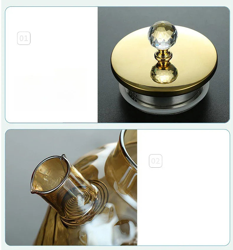 1/1.8L Tea Pot  High Borosilicate Glass Cold Water Kettle with Lid and Filter Amber Heat Resistant Tea Maker for Blooming Tea