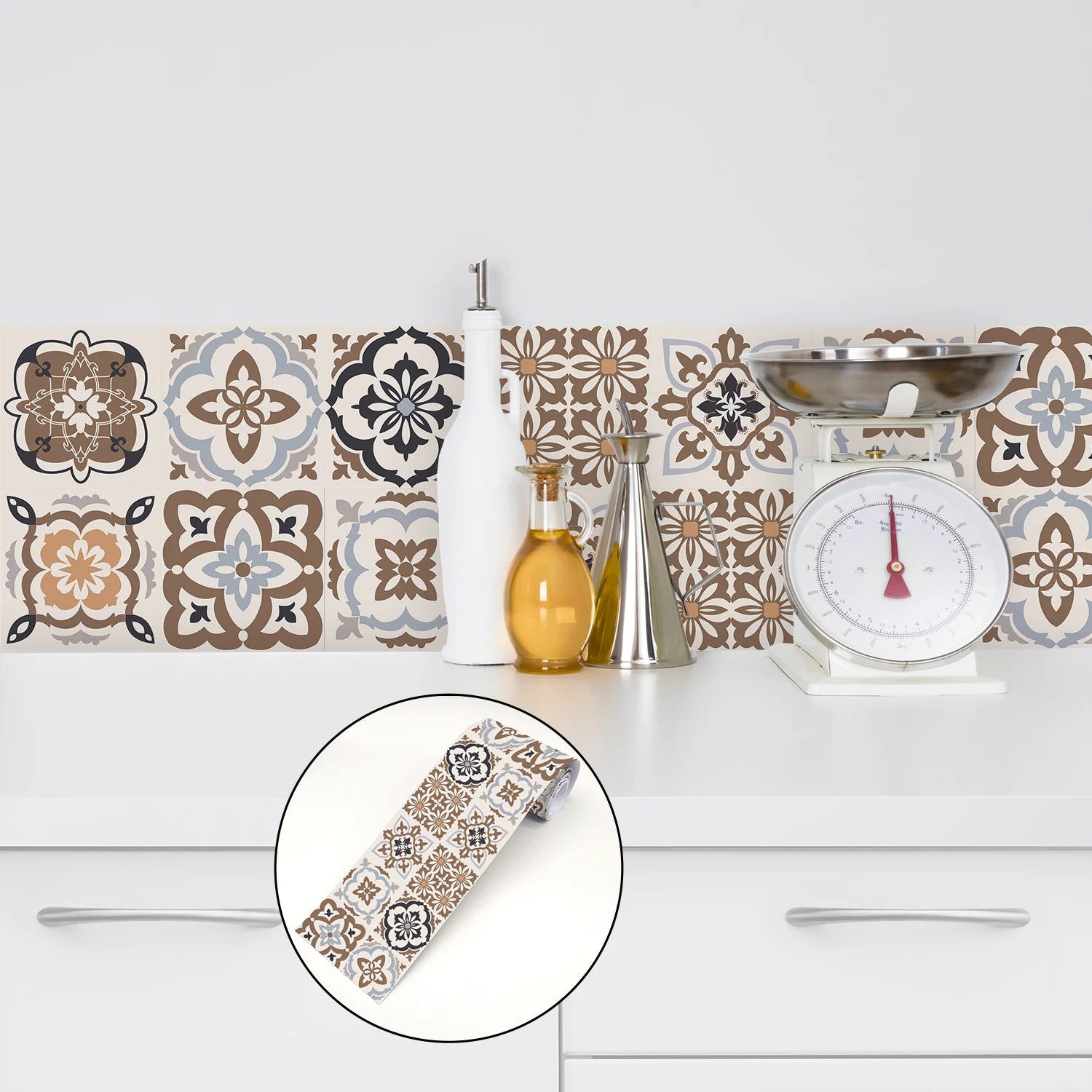 Bohemian Style Ceramic Tile Wall Sticker Bathroom Kitchen BackSplash Waistline Skirting Strip Decor Peel &amp; Stick Art Wall Decals
