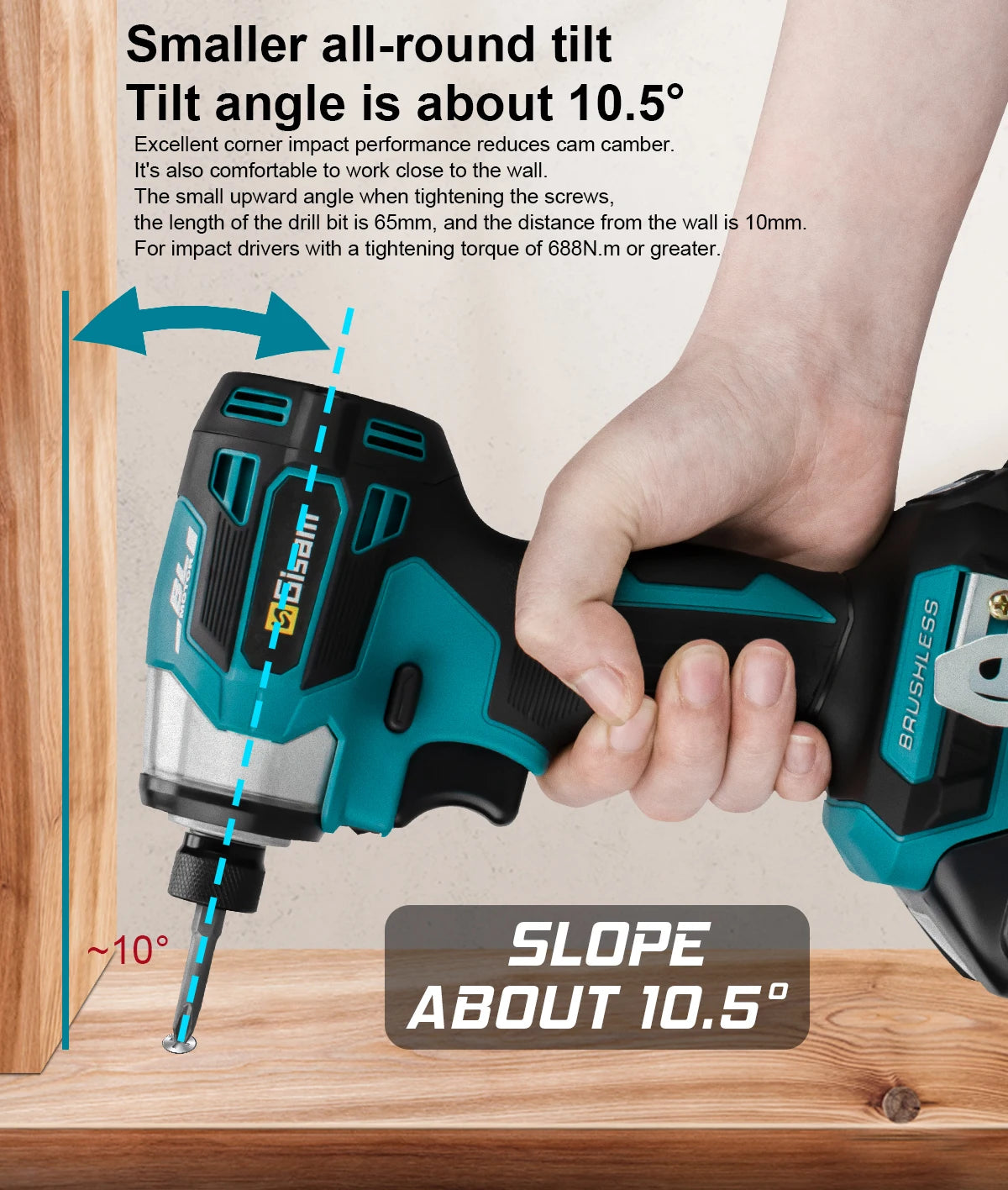 688N.m 1/4'' Brushless Electric Screwdriver Cordless Screwdriver Electric Drill Impact Driver Kit for Makita 18V Battery Battery