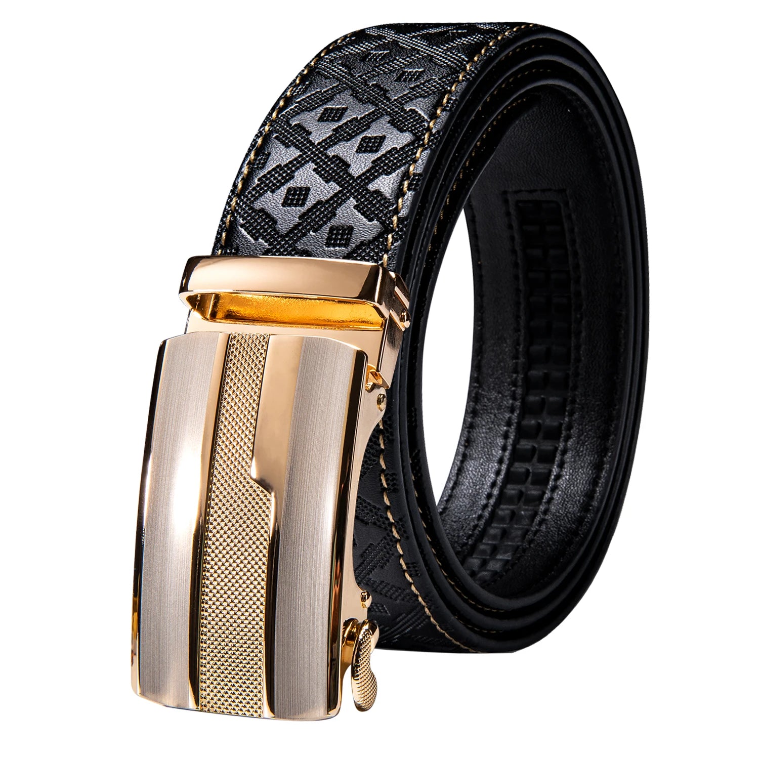 High quality black cowhide men's belt with automatic buckle 130cm