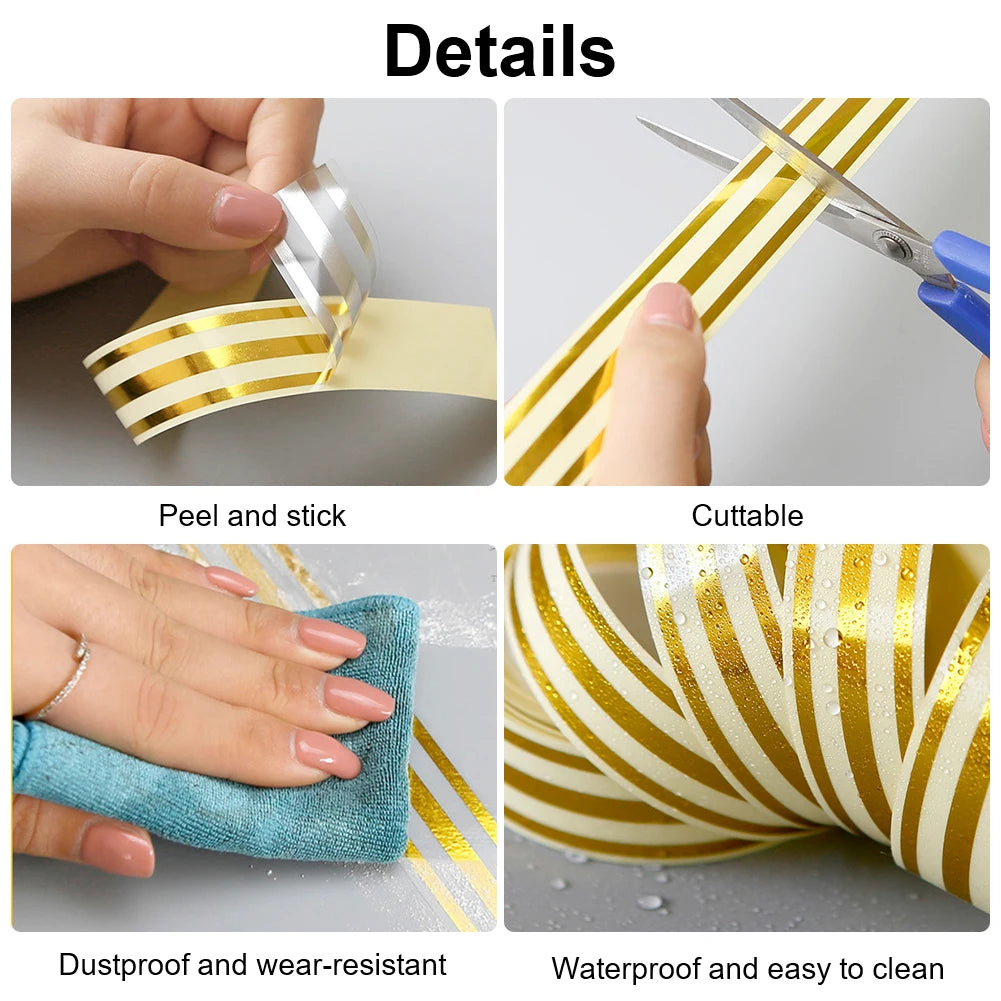 5M Tile Tape Self-Adhesive Floor Wall Seam Sealant Waterproof Wall Sealing Tape Adhesive Floor Tile Strip Seam Golden