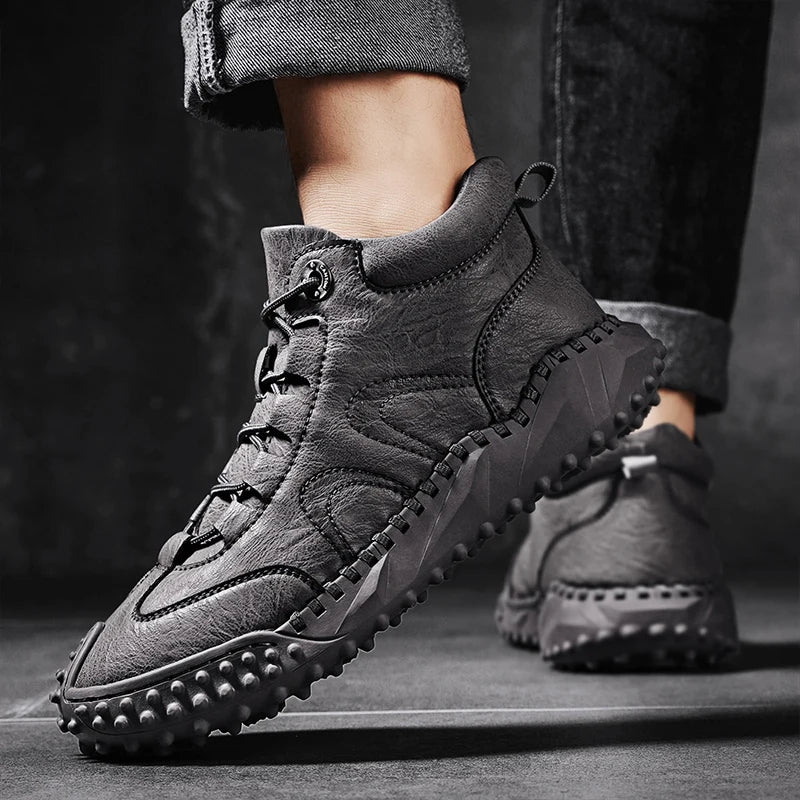 Men's Vintage Handmade Leather High-Top Lace-Up Retro Shoes