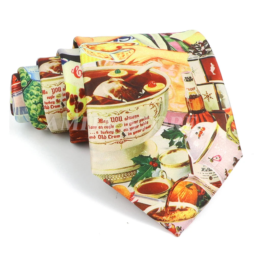 男士復古塗鴉圖案仿絲領帶 8厘米