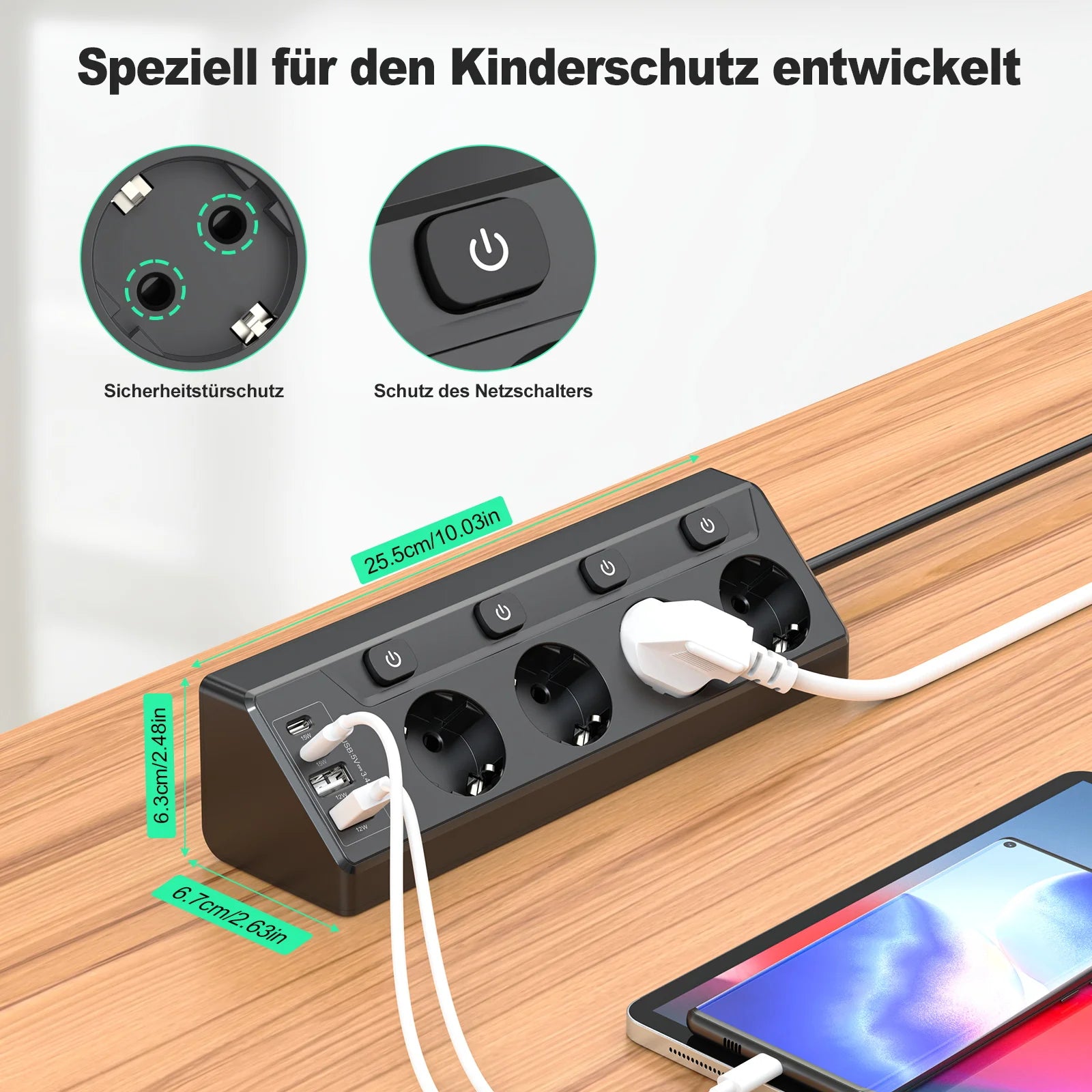 Ổ Cắm Đa Năng EU 4 Lỗ, 2 USB, 2 Type-C, Công Tắc Riêng - Daisan Mart
