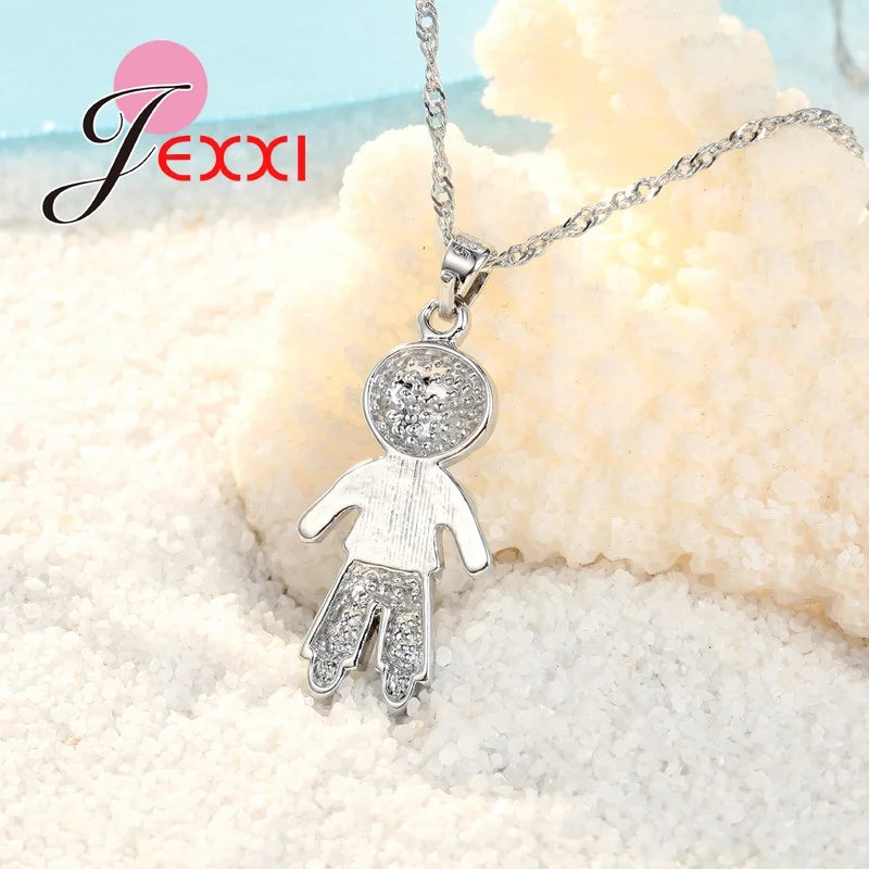 Lovely Boy Silver Wedding Jewelry Set: Necklace &amp; Earrings