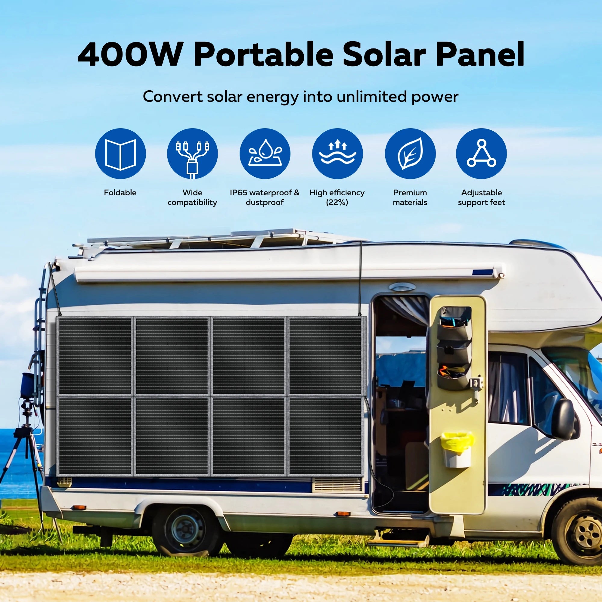 CTOLITY 400W Portable Solar Panel SP400 41V 9.8A Foldable Solar Charger Folding Bag Outdoor Power Supply RV, Camping, Off-Grid