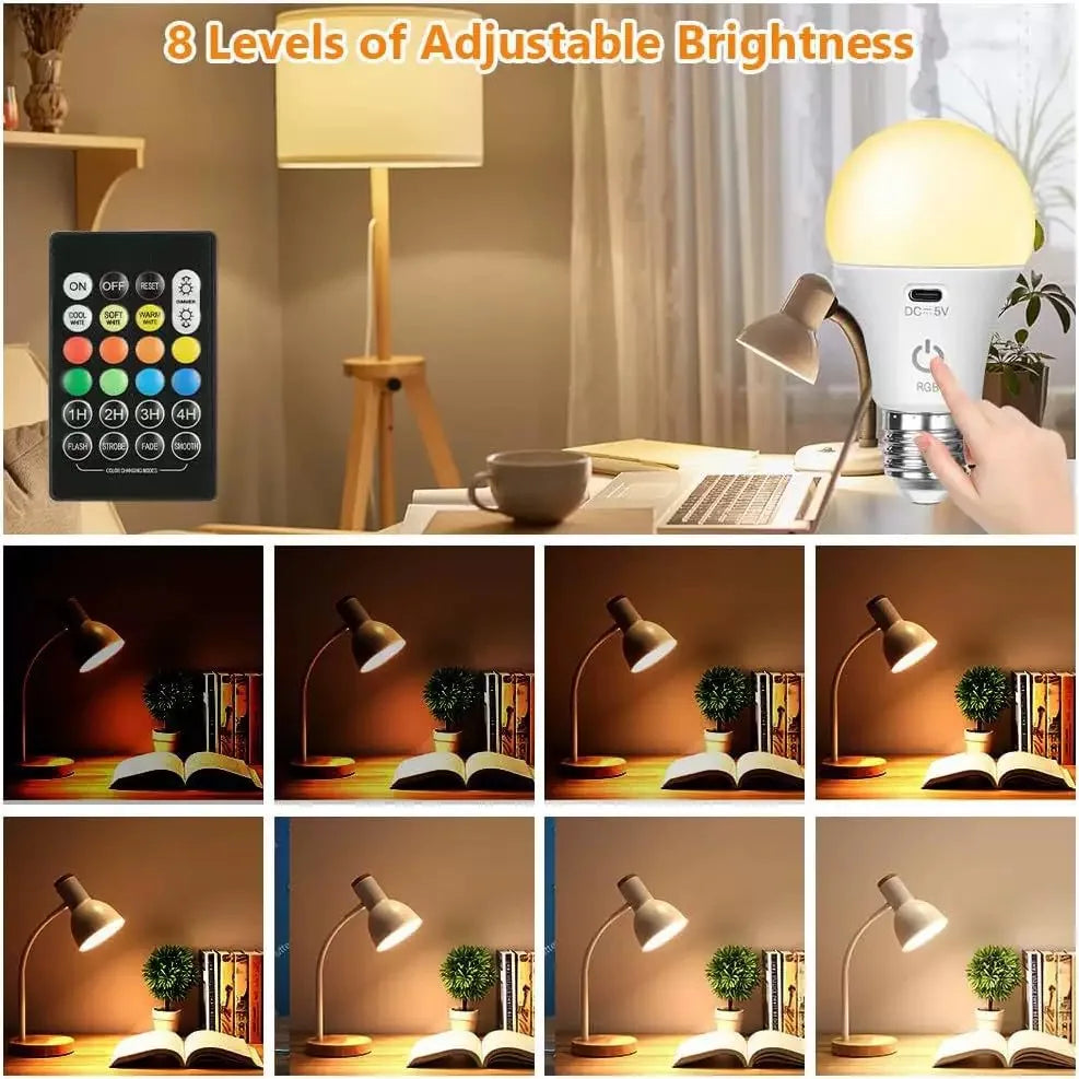 Smart Rechargeable RGB E27 Light Bulb with Remote &amp; Backup Battery