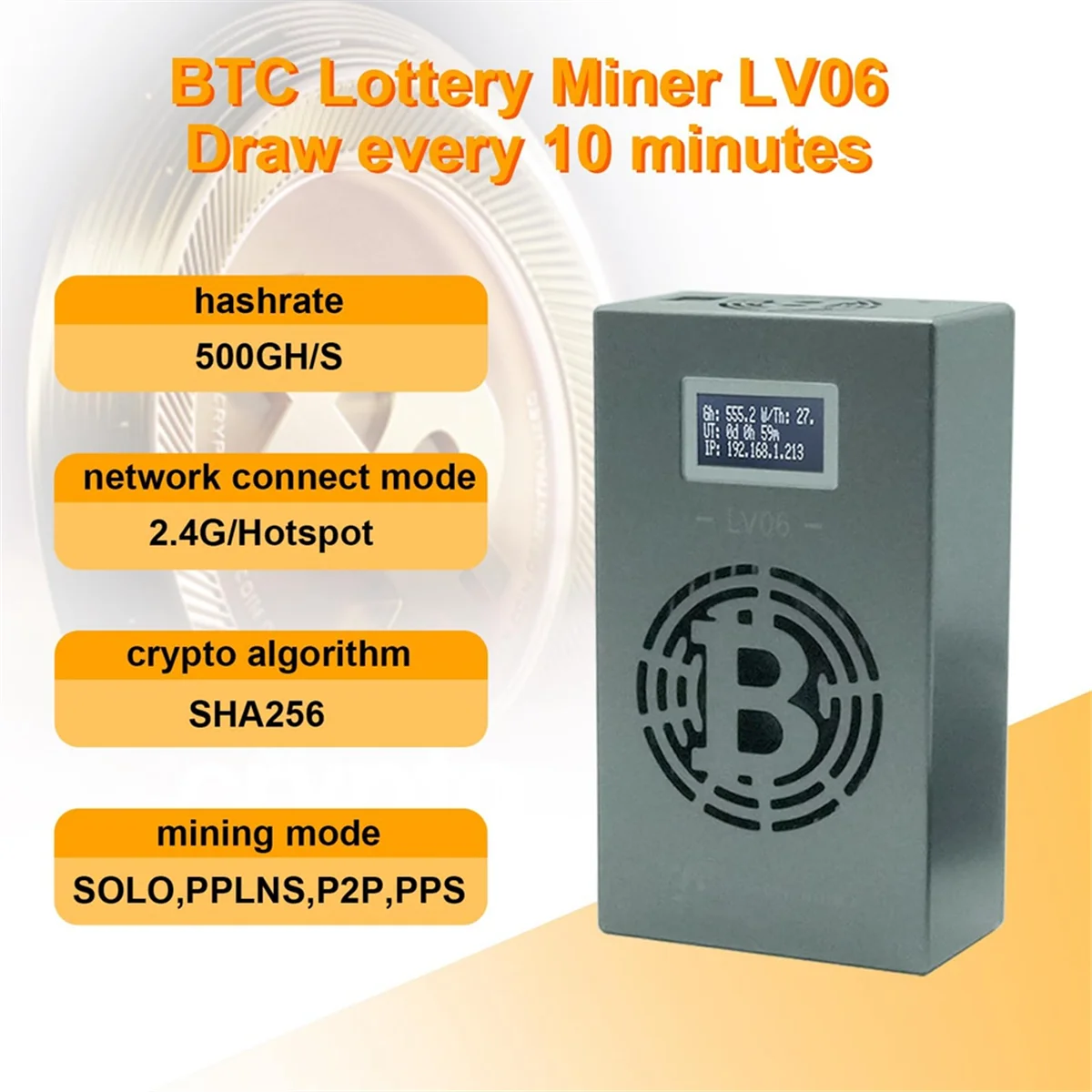 Hot Sale Bitcoin Lucky Miner LV06 Silent Miner Machine BTC Miner 500GH/S Hashrate Crypto Mining Machine Lottery Miner BR Plug