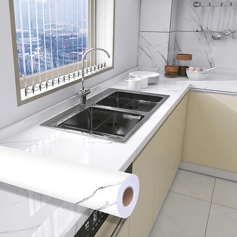 60cm Marble Vinyl Film Self Adhesive Wallpaper Bathroom Kitchen Cupboard Countertops Contact Paper PVC Waterproof Wall Stickers
