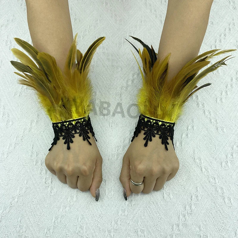 Natural Feather Sleeve Cuffs Gloves Party Cosplay Lace Wrist Cuffs Fur Sleeve Furry Accessories Carnival Stage Show Costume - Daisan Mart
