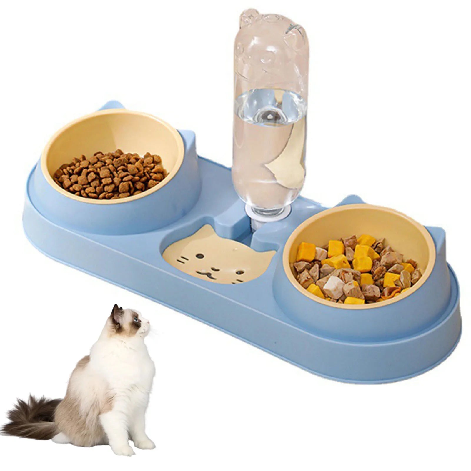 Pet Cat Bowl Automatic Feeder Dog Food Bowl With Water Fountain Double Bowl Drinking Raised Stand Dish Bowls For Cats - Daisan Mart
