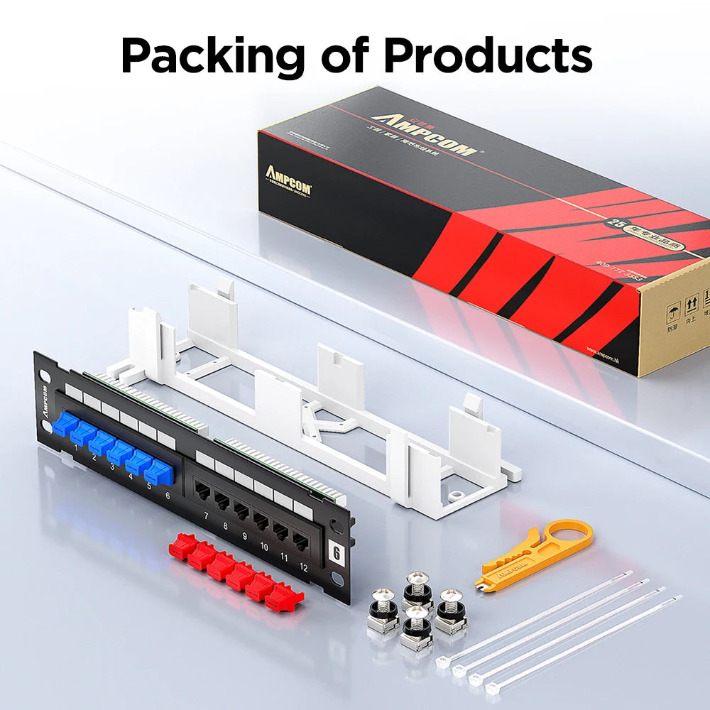 Bảng Patch Panel 12 Cổng Cat6A AMPCOM kèm Giá Treo - Daisan Mart