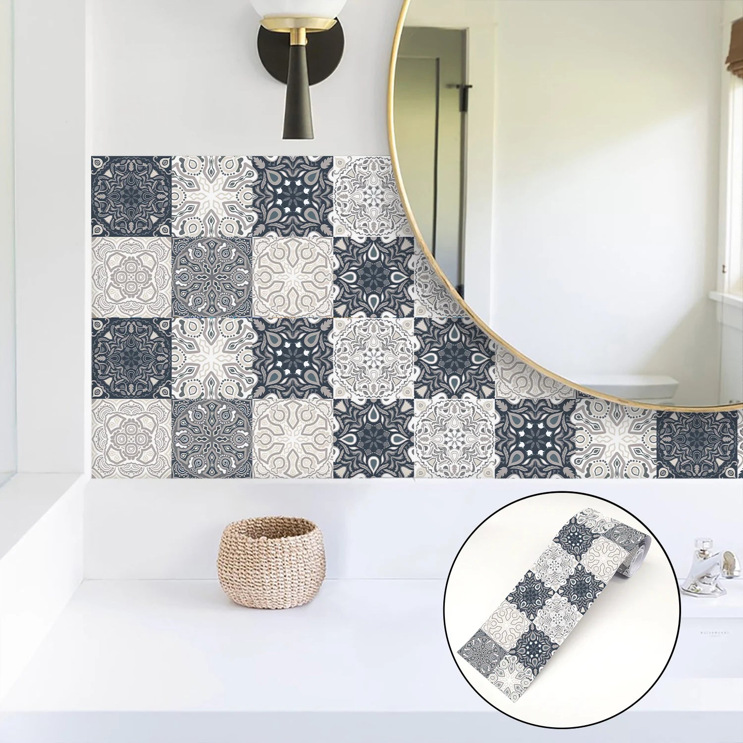 European Style Ceramic Wall Sticker Kitchen Bathroom Waterproof Home Decor Waistline Skirting Strip Peel &amp; Stick Art Wall Decals