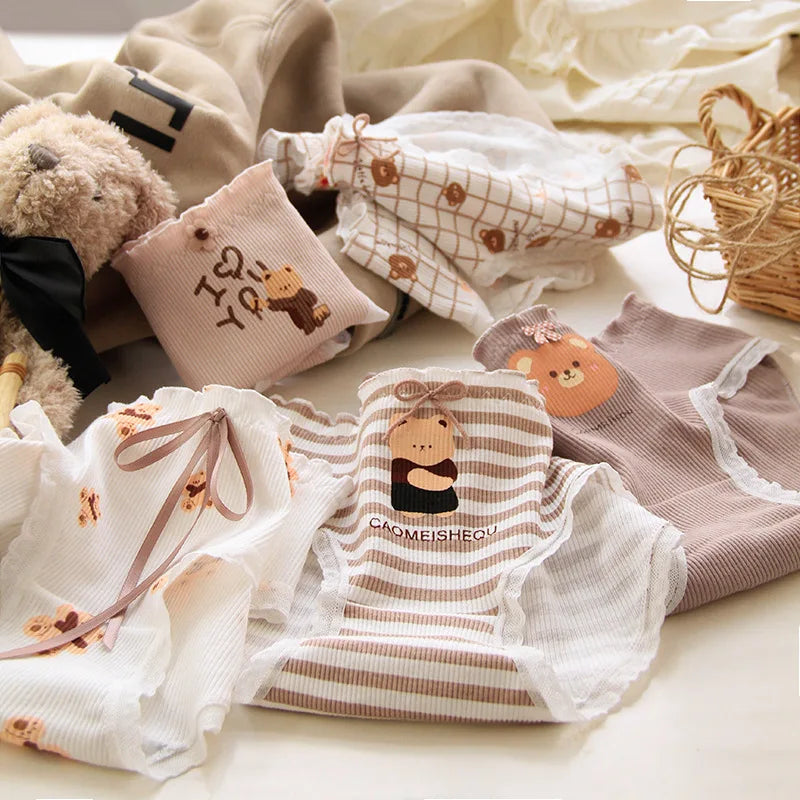 Women's Cotton Panties - White Lace, Seamless, 5 Pieces