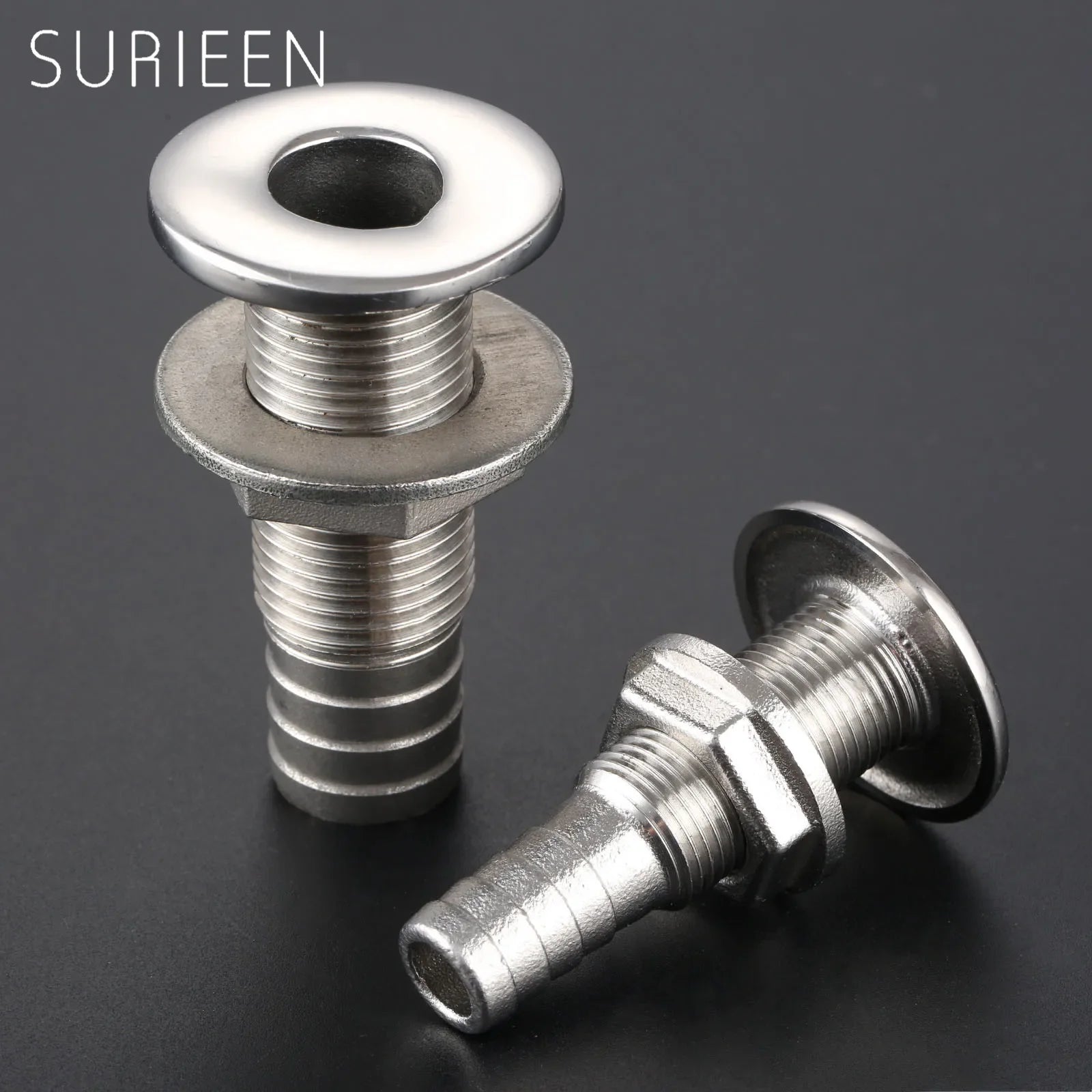 Corrosion Resistance Boat Outlet Drain Joint Marine 316 Stainless Steel Barbed Boat Thru Hull Fitting for 1/2" and 3/4"Hose Barb