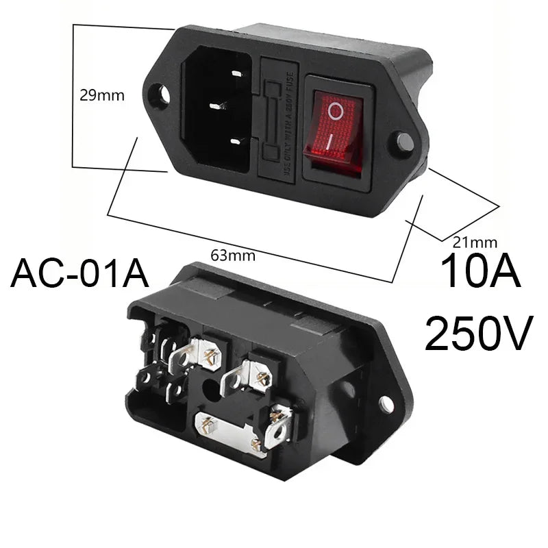 IEC320 C14 3 Pin Power Socket with LED Switch 250V