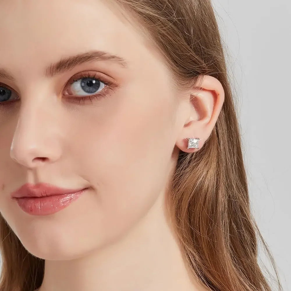 925 Silver Princess Moissanite Sparkling Earrings
