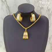 3-Color Gold-Plated Jewelry Set, Necklace &amp; Earrings for Women