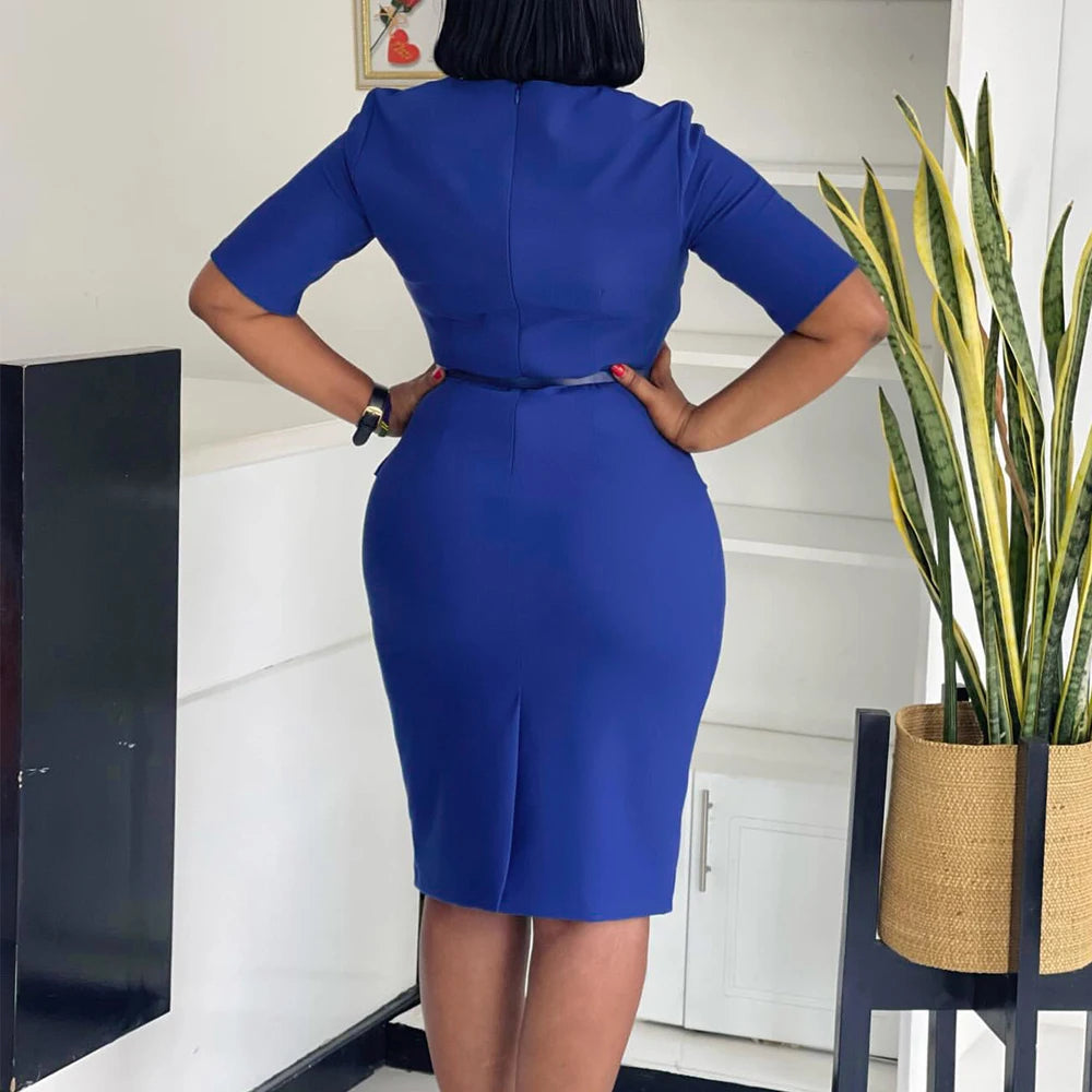 Office Dresses for Ladies 2024 Latest Summer Simple Elegant Half Sleeve Formal Church Dress Women Knee Length Pencil Peplum Dres - Daisan Mart